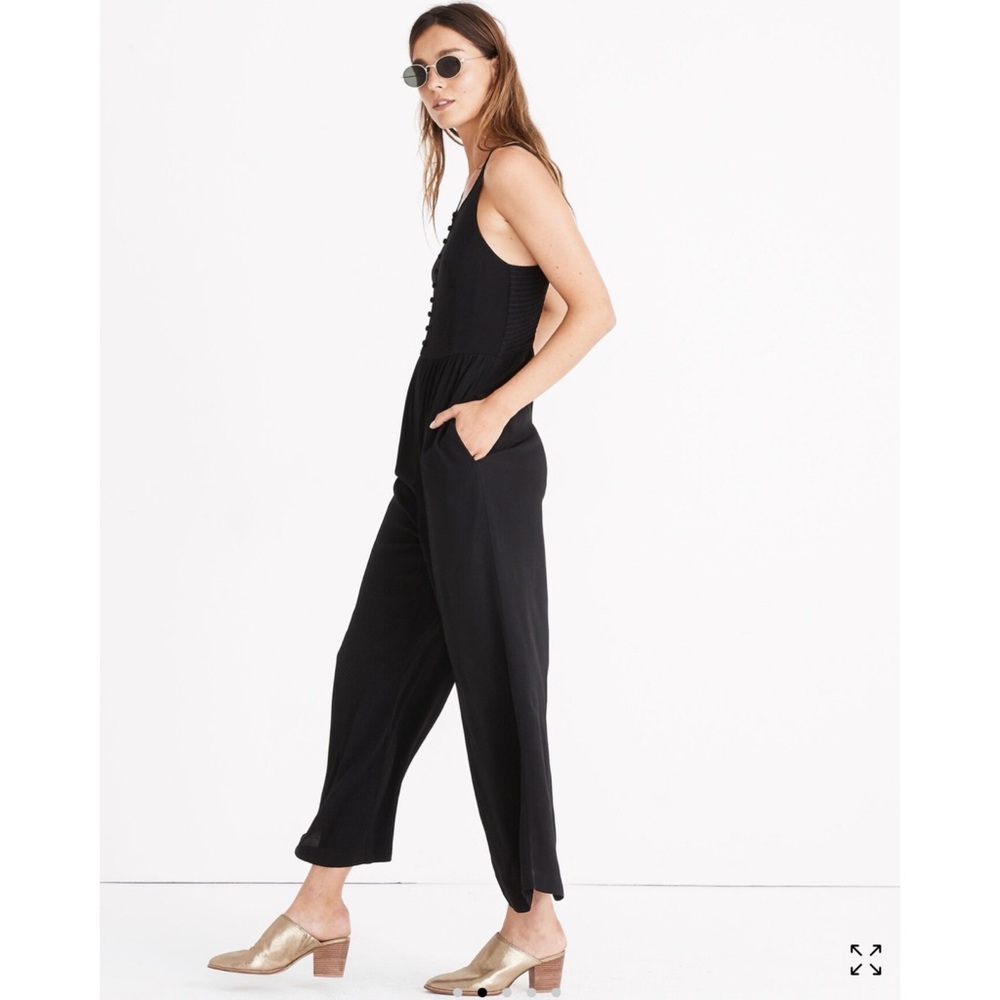 Madewell Smocked Button-Front Cropped Jumpsuit